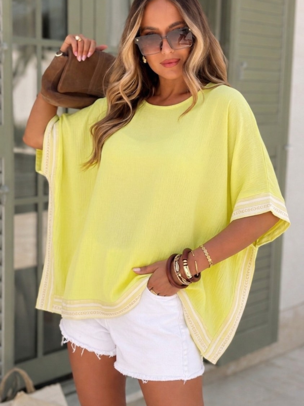 Μπλούζα oversized boho με γεωμετρική τρέσα
