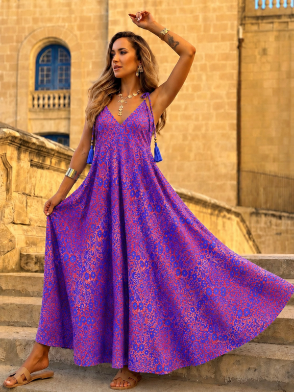 Φόρεμα maxi boho με εμπριμέ μοτίβο