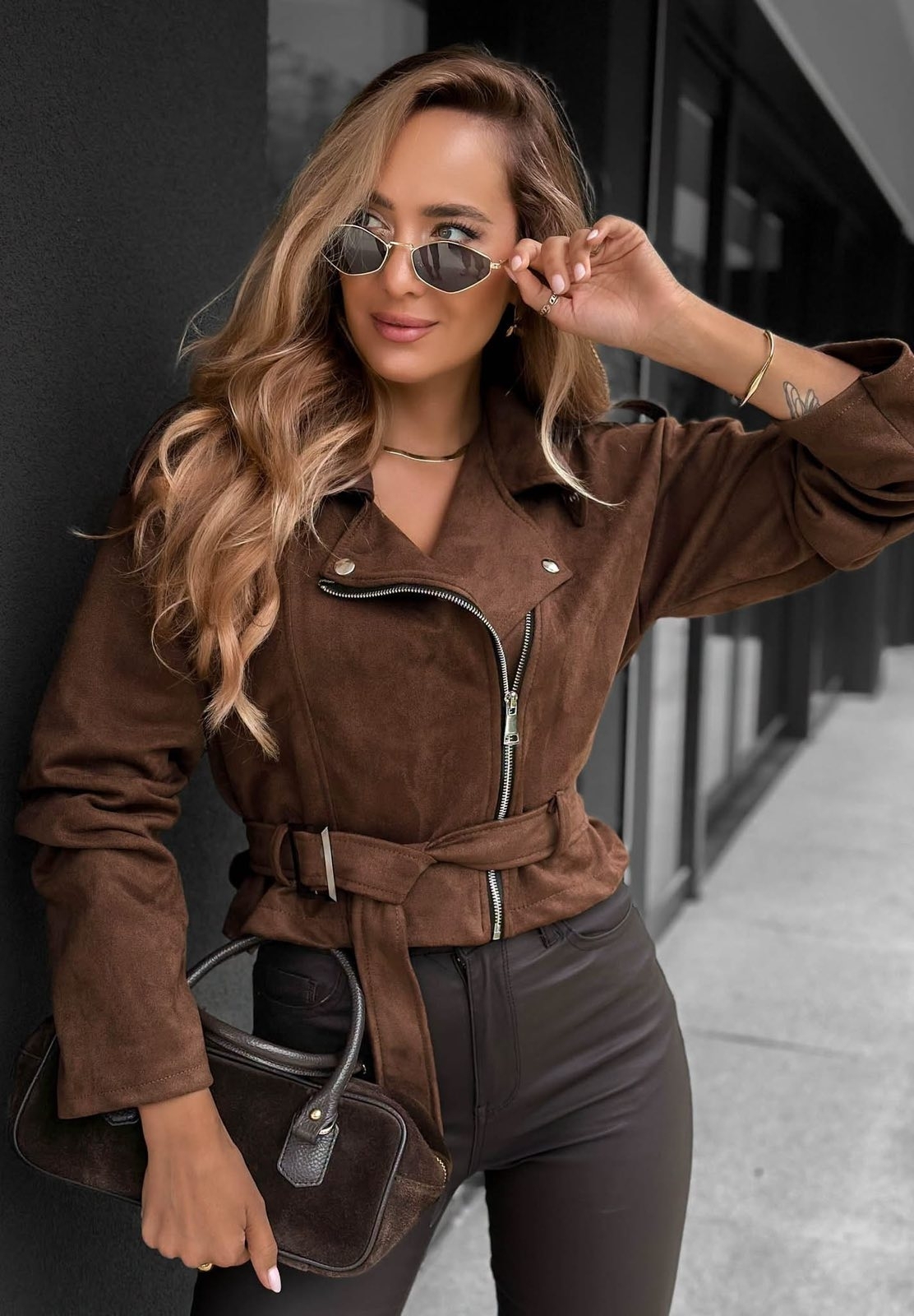 Jacket με suede όψη και ζώνη στη μέση
