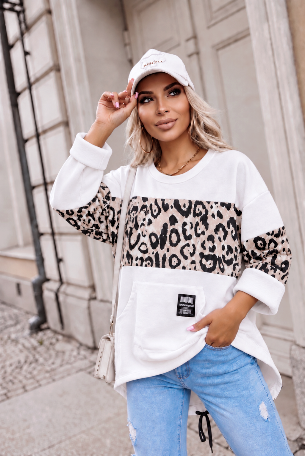 Μπλούζα oversized ασύμμετρη με leopard print