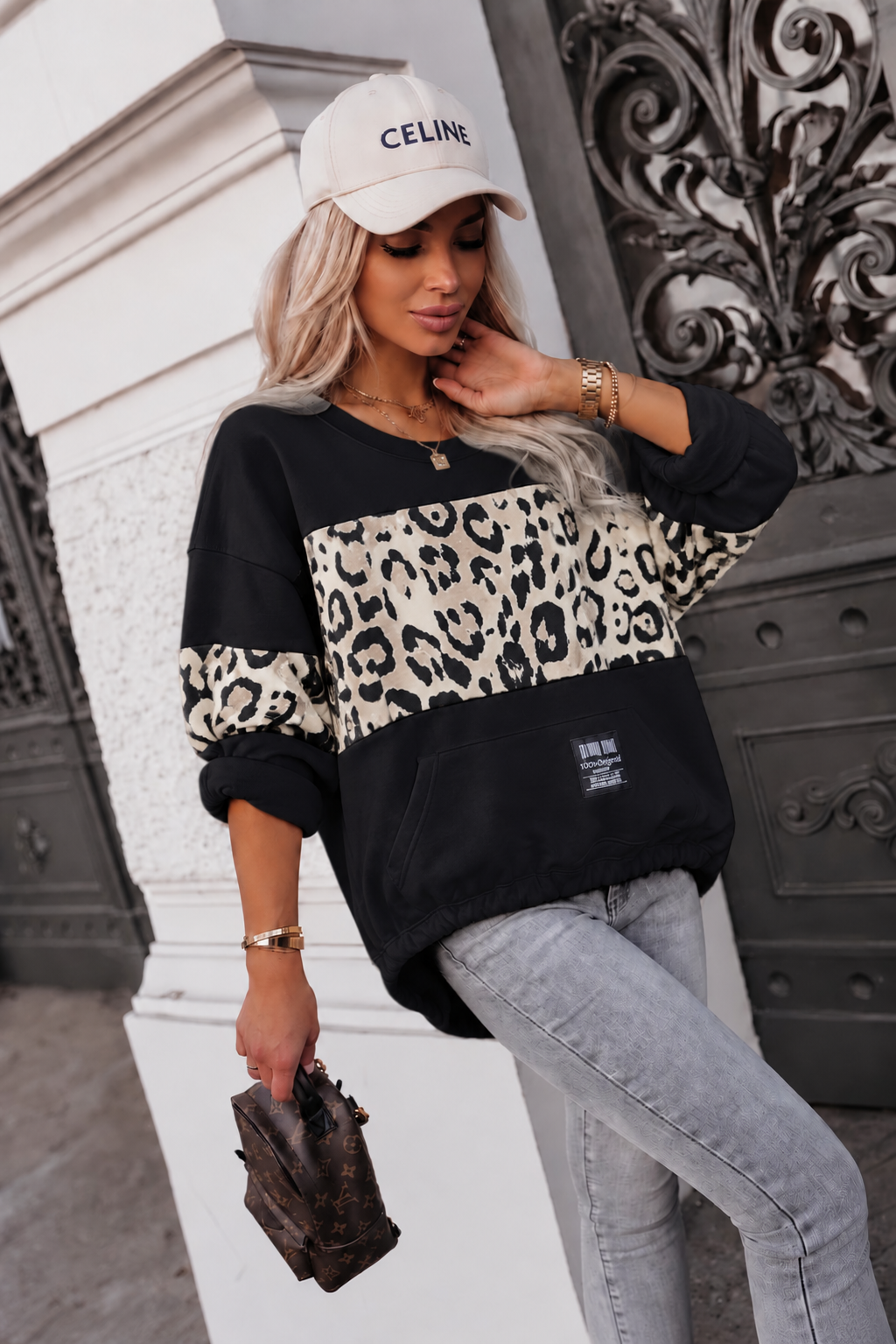 Μπλούζα oversized ασύμμετρη με leopard print