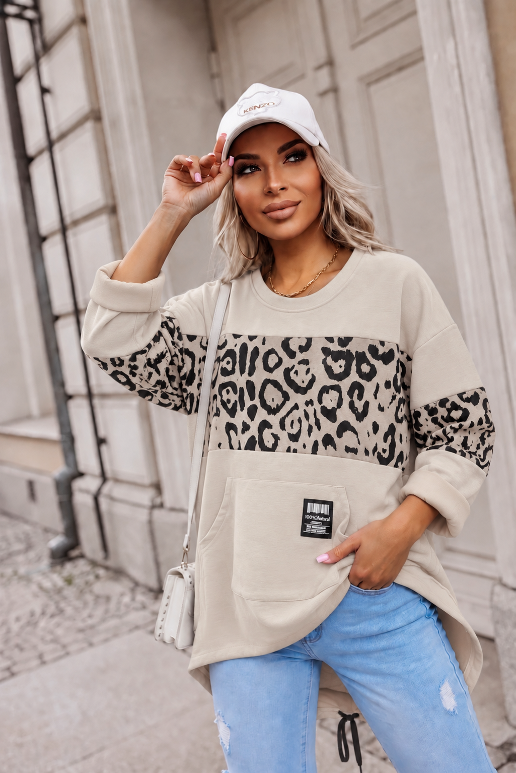 Μπλούζα oversized ασύμμετρη με leopard print