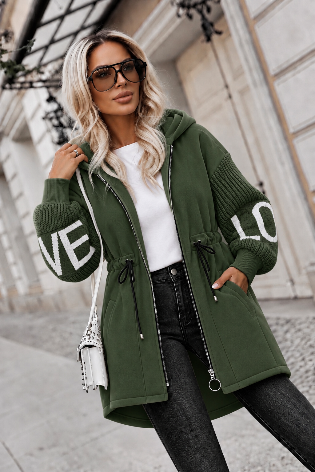 Ελαφρύ ημίπαλτο oversized με πλεκτά μανίκια Love
